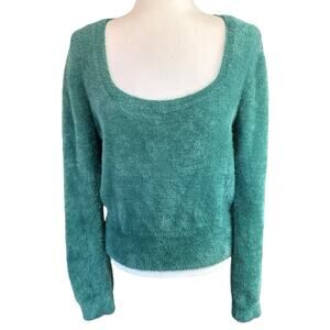 ASTR The Label Fuzzy Crop Sweater Green XL Fairycore Whimsicore Whimsifairy